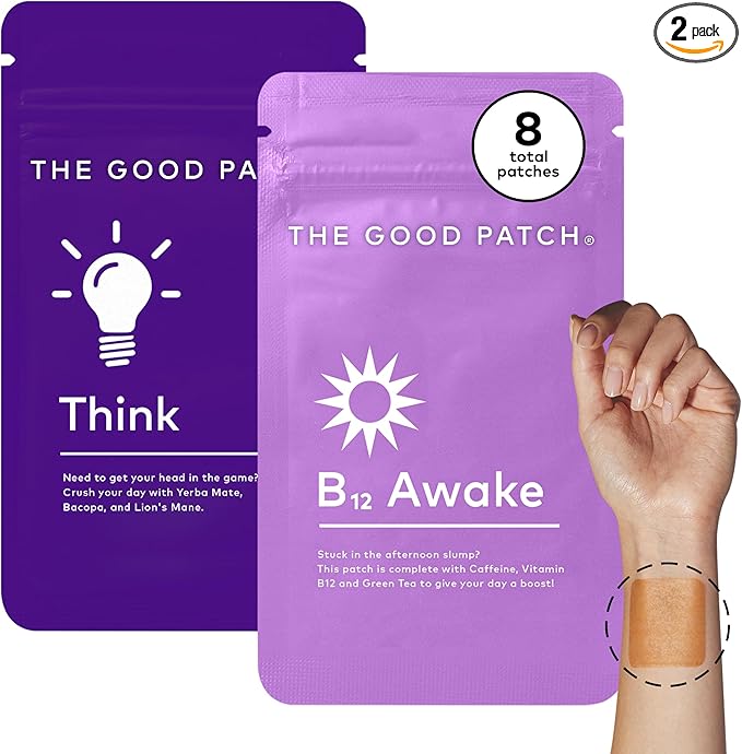 The Good Patch Weekday Hustle Duo - Awake B12 with Caffeine and Vitamins to Help Promote Energy - Think with Caffeine, Yerba Mate to Support Focus (8 Total Patches)