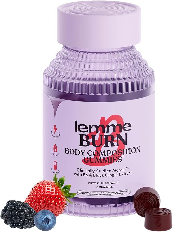 Lemme Burn Belly Fat & Metabolism Gummies for Women & Men with Clinically Studied Morosil, Black Ginger, B6, B12, Chromium, Vegan, Gluten-Free, Berry Flavor (60 Count)