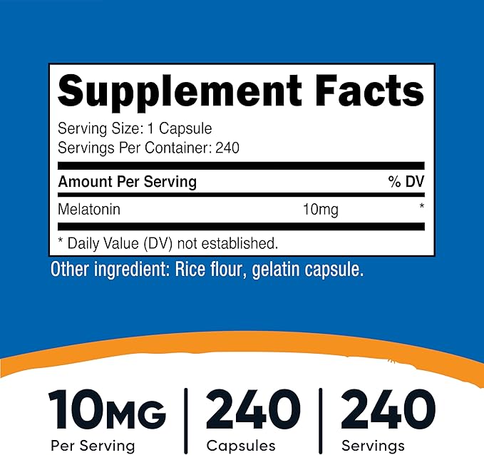 Nutricost Melatonin 10mg, 240 Capsules, Non-GMO & Gluten Free