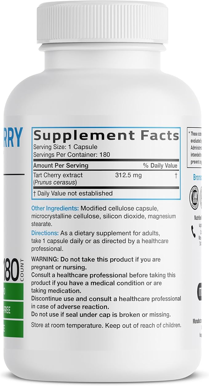 Bronson Tart Cherry Extract 2500 mg Vegetarian Capsules with Antioxidants and Flavonoids Non-GMO, 180 Count
