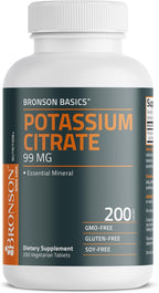 Bronson Potassium Citrate 99mg Essential Mineral Non-GMO, 200 Vegetarian Tablets
