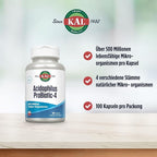 KAL Acidophilus ProBiotic-4, 500 Million CFUs, Four Probiotic Strains, Probiotics for Women and Men, Freeze Dried, L. acidophilus, L. bulgaricus, S. thermophilus, B. bifidum, 100 Servings, 100 VegCaps
