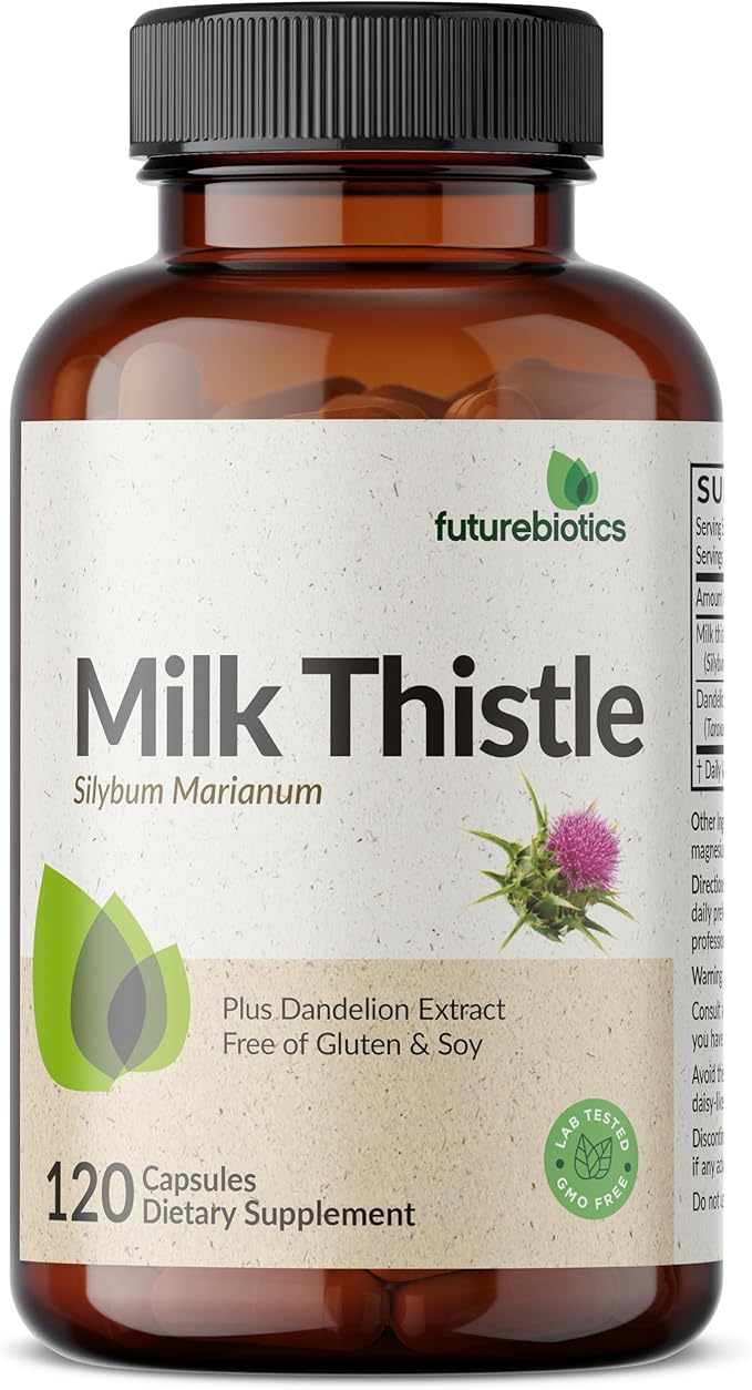 Futurebiotics Milk Thistle Silymarin Marianum & Dandelion Extract Liver Health Support, Antioxidant Support, Detox, 120 Capsules