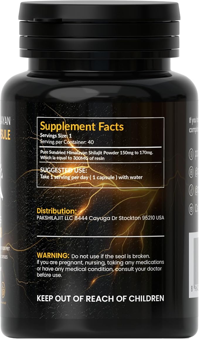 120 Days Naturally Sun-Cured Himalayan Shilajit Capsules | Gold Grade Above 18,000 FT | Organic | 85+ Natural Minerals | Rich in Fulvic & Humic Acid | Men & Women | 40 Capsules