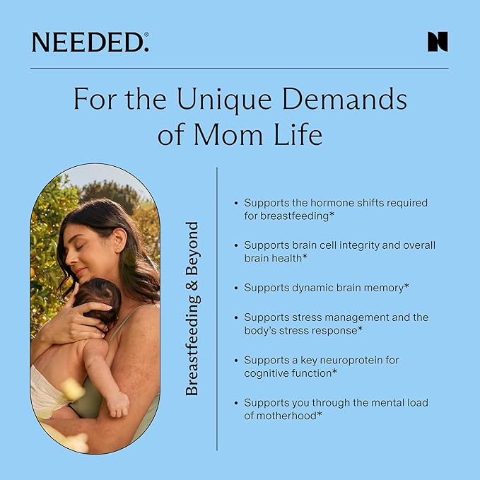 Needed. Cognitive Support - Comprehensive Supplement with Ashwagandha, Reishi & Lion's Mane Mushrooms, Breastfeeding Safe - Supports Focus, Attention, & Memory, 30-Day Supply