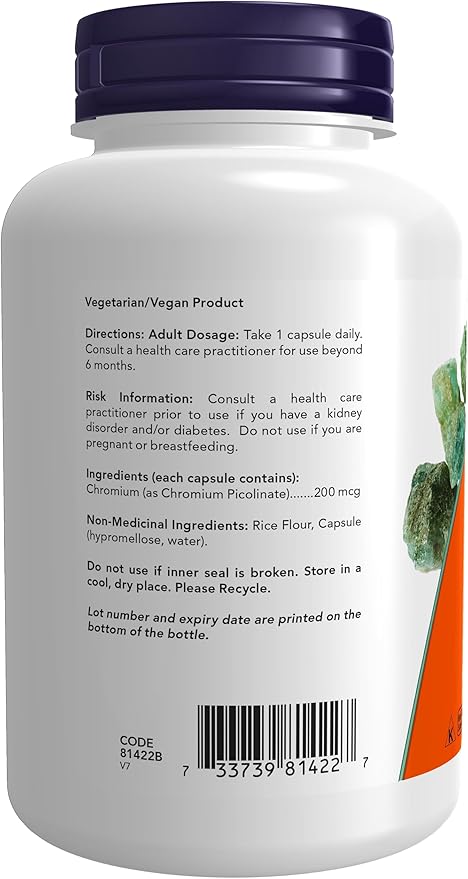 NOW Foods Supplements, Chromium Picolinate 200 mcg, Insulin Co-Factor*, 250 Veg Capsules