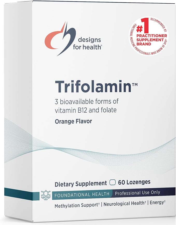 Designs for Health Trifolamin B12 + Folate Lozenges - 3000mcg B12 (Three Forms) + MTHF Methylfolate Supplement - Delicious Orange Flavor, Fast-Dissolve Tablets (60 Lozenges)