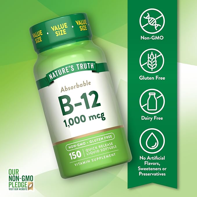Nature's Truth Vitamin B12 | 1000 mcg | 150 Softgels | Non-GMO & Gluten Free Supplement