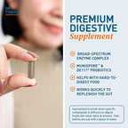 Dr. Tobias Digestive Enzymes with Probiotics, Prebiotics and Postbiotics Bromelain, Amylase, Lipase, for Better Digestion & Immune Function, 60 Capsules, 30 Servings (2 Daily)