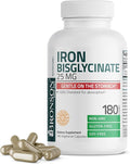 Bronson Iron Bisglycinate 25 mg Gentle on The Stomach, Supports Energy & Healthy Red Blood Cell Production - Non-Constipating Formula - Non GMO, 180 Vegetarian Capsules