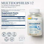 Solaray Multidophilus 12 Strain Probiotic 20 Billion CFU, Probiotics for Digestive Health for Women and Men, Daily Gut Health Support Complex with Prebiotic Inulin, No Dairy - 100 VegCaps