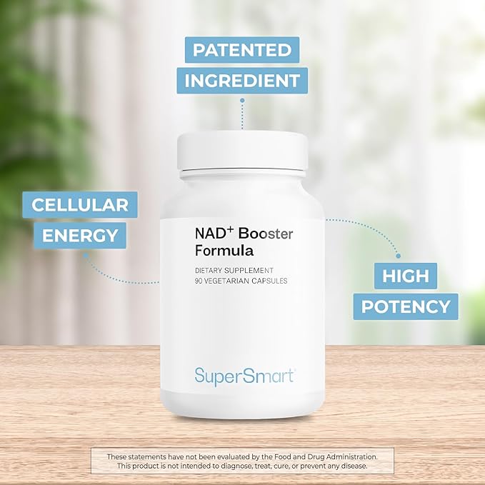 Supersmart NAD+ Booster Formula - Patented BluNAD Complex with Nicotinamide Riboside, Apigenin - Cellular Energy & Vitality | Gluten Free & Vegan - 90 Vegetarian Capsules