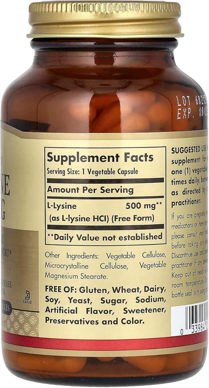 Solgar - L-Lysine 500 mg Vegetable Capsules Count