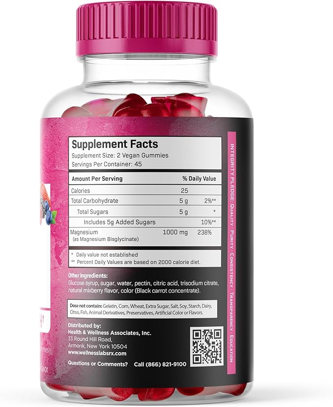 Magnesium Glycinate Gummies, 1000 mg - Magnesium Supplement to Support Relaxation, Heart Health - Chewable Calm Magnesio Gummies for Adults, Glicinato De Magnesio - Mix Berry Flavor