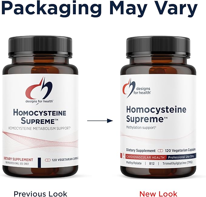 Designs for Health Homocysteine Supreme - Methylated Multivitamin of B Vitamins with Riboflavin, B6, B12, Folate, L-Serine & TMG for Brain Support & Healthy Inflammatory Response (120 Caps)