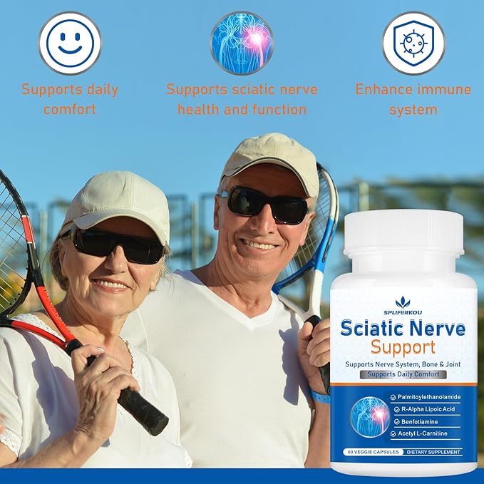 Sciatic Nerve Support Supplement, Advanced Sciatic Nerve Support Formula with Pea, Alpha Lipoic Acid, Benfotiamine, 60 Capsules
