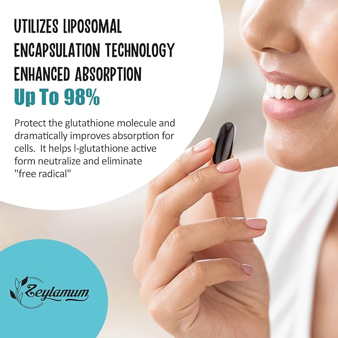 2400 MG Liposomal Glutathione Softgels, Max Absorption, Active Form L-Glutathione Reduced (GSH), with Hyaluronic Acid, Resveratrol, Master Antioxidants for Brain, Immune System, 60 Softgels