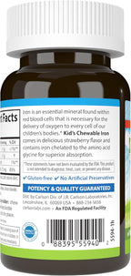 Carlson - Kid's Chewable Iron, 15 mg, Superior Absorption, Blood Health, Energy Production & Optimal Wellness, Natural Strawberry Flavor, 60 Tablets