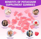 Potassium Gummies for Adults with 1200mg Potassium Chloride - Supports Muscle Health & Leg Cramps, Raspberry Flavor, 60 Count