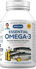 ANDREW LESSMAN Essential Omega-3 Orange - 360 Softgels - Ultra-Pure, High Potency Omega-3 Oils. High DHA, No Stomach Upset, No Contaminants, No Mercury. Small Easy to Swallow Softgels