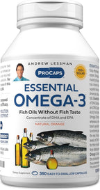 ANDREW LESSMAN Essential Omega-3 Orange - 360 Softgels - Ultra-Pure, High Potency Omega-3 Oils. High DHA, No Stomach Upset, No Contaminants, No Mercury. Small Easy to Swallow Softgels