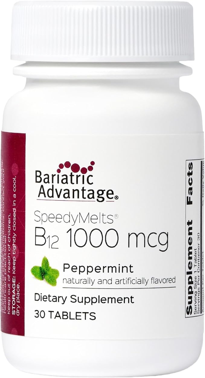 Bariatric Advantage B-12 Speedy Melts, Vitamin B12 1000 mcg Supplement, Fast Melting with 200 mcg of Folic Acid for Nutritional Support - Peppermint, 30 Count