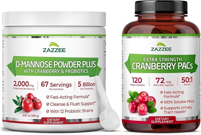 Urinary Tract Health Cleanse Bundle | Fast Acting Probiotic Cranberry D Mannose Powder plus Super Concentrated Proanthocyanidin Cranberry Extract Capsules for Women | Non-GMO Vegan & ISO Lab Tested