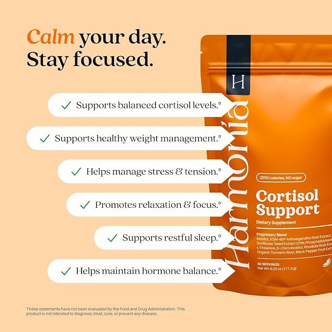 Harmonia Cortisol Cocktail | Cortisol Supplements for Women & Men with Ashwagandha, Magnesium & L-Theanine | Drink Harmonia for Stress Relief, Weight Management & Sleep Support (3 Pack x 30 Servings)