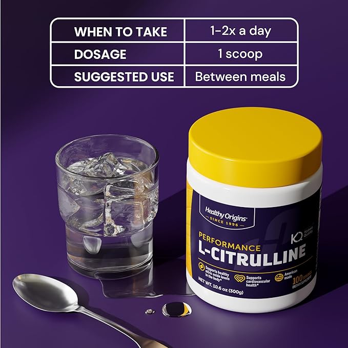 Healthy Origins L-Citrulline Powder 2,000 mg per Serving, 10.6 oz (300g) - American-Made USP Grade Amino Acid Supplement - Supports Nitric Oxide Production, Circulatory Health & Muscle Metabolism