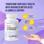 Methylated B-Complex Vitamins - Complete Bioactive Methyl B-Vitamins B12 B6 B9 5-MTHF for Energy Heart Brain & Methylation - Women Men Bio Active Nutrients MTHFR Multivitamins Support