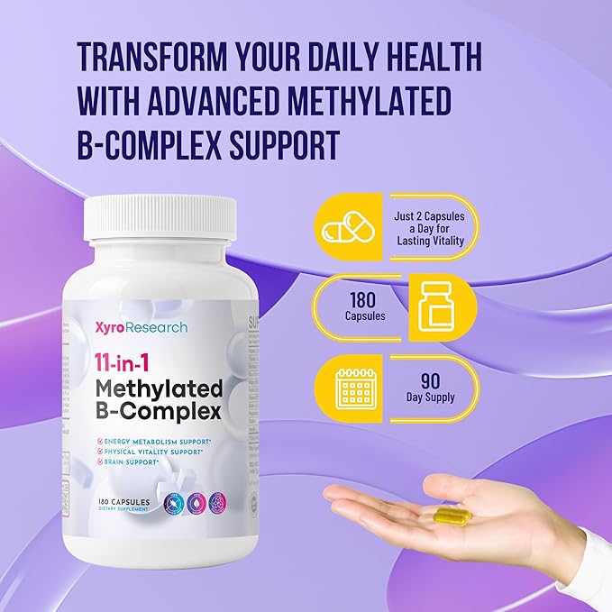 Methylated B-Complex Vitamins - Complete Bioactive Methyl B-Vitamins B12 B6 B9 5-MTHF for Energy Heart Brain & Methylation - Women Men Bio Active Nutrients MTHFR Multivitamins Support
