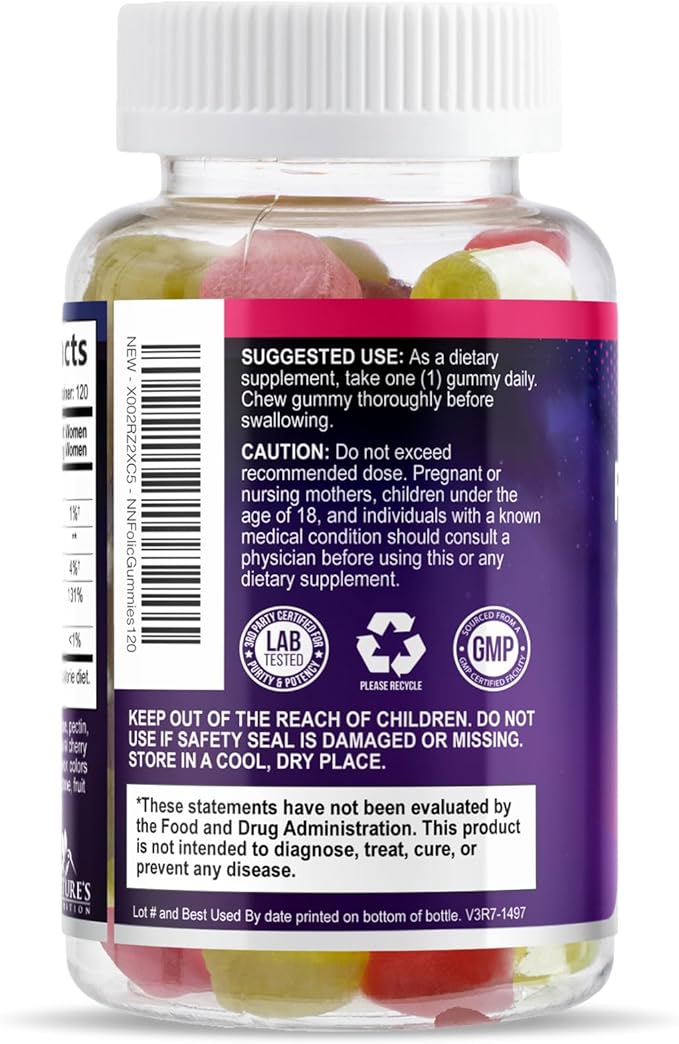 Folic Acid Gummies for Women - Folate 785 mcg Per Serving - Essential Prenatal Vitamins for Mom & Baby, Vegan Folic Supplement Gummy, Daily B9 Vitamin, Before During After Pregnancy - 120 Gummies