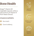Solgar Naturally Sourced Vitamin K2 (MK-7) 100 mcg - 50 Vegetable Capsules - Supports Bone Health - Whole Food Source from Natto Extract - Non-GMO, Gluten Free - 50 Total Servings
