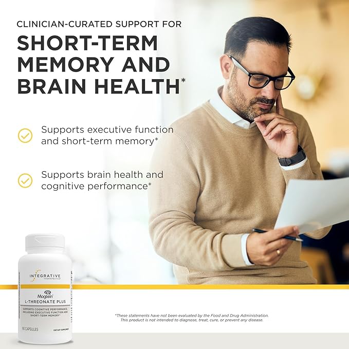 Integrative Therapeutics Magtein L-Threonate Plus - Brain Function Supplement to Support Short-Term Memory* - Includes Vitamin C, D3 & Magnesium - Dairy-Free & Gluten-Free - 90 Capsules (30 Servings)