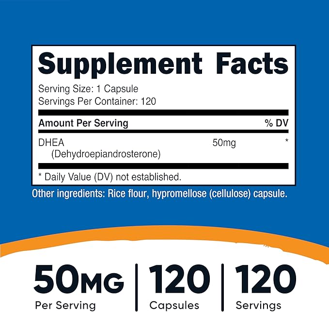 Nutricost DHEA 50mg, 120 Capsules - Gluten Free, Soy Free, Non-GMO, Supplement