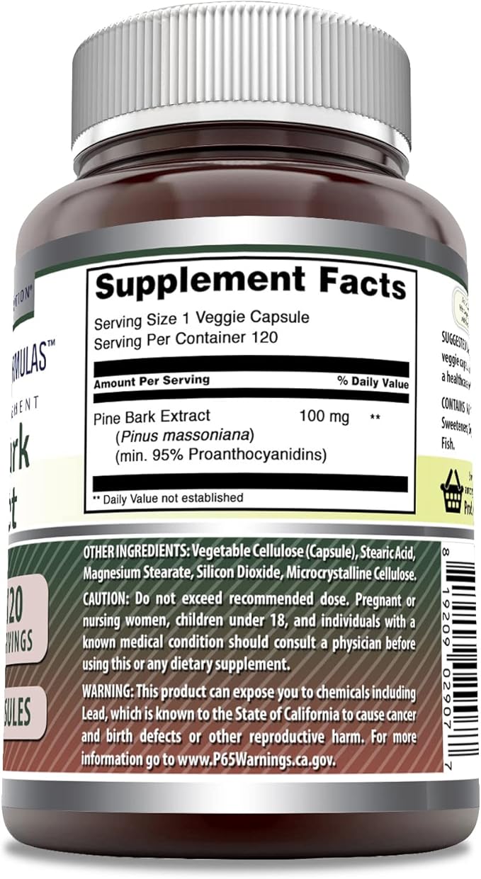 Amazing Formulas Pine Bark Extract 100 Mg | Veggie Capsules Supplement | Non-GMO | Gluten-Free | Made in USA (1 Pack | 120 Count)