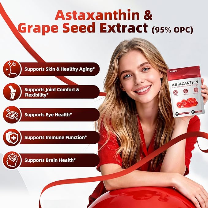 Astaxanthin 24mg, 180 Softgels | 6 Month Supply of Premium Antioxidant | Triple Strength for Eye, Immune, Skin & Circulation Support | Easy to Swallow, Non-GMO, Soy Free