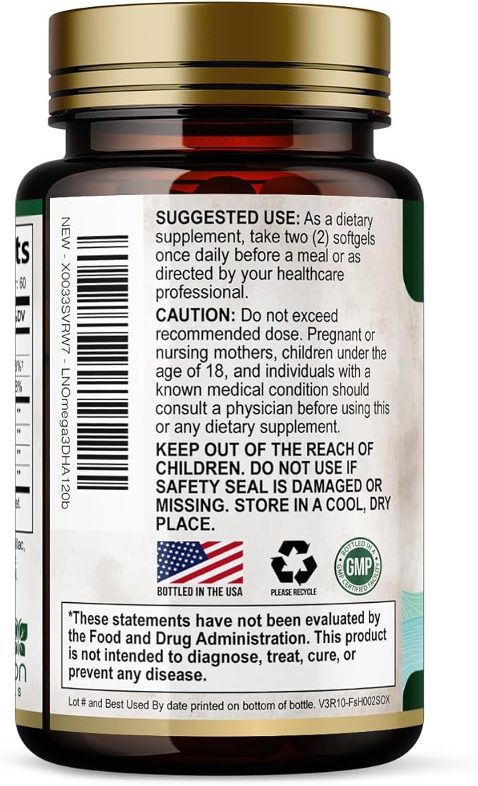 Omega 3 Fish Oil Supplements - 2400mg Fish Oil Per Serving - Triple Strength Omega-3 with EPA & DHA Fatty Acids - Natural Heart, Brain & Immune Support - Wild Caught, Bottled in USA - 120 Softgels
