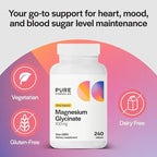 PureFormulas Magnesium Glycinate 100 mg Daily Support for Stress, Nerves, Sleep, Muscles, Metabolism Pure Magnesium Glycinate Supplement for Women and Men Magnesio Non-GMO 240 Tablets