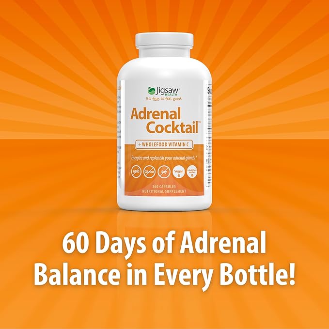 Jigsaw Health Adrenal Cocktail + Wholefood Vitamin C | with Potassium Bicarbonate, Sea Salt, and Acerola Cherry Extract | 360 Capsules | 60 Servings