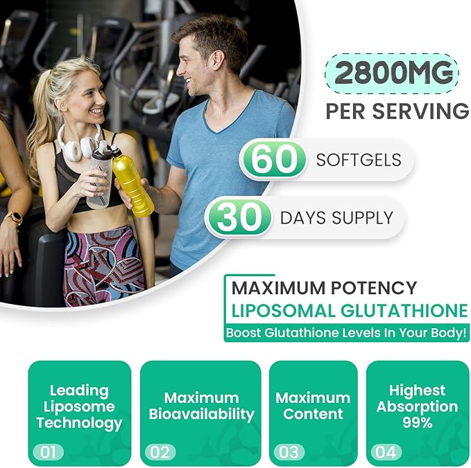 2800 MG Liposomal Glutathione Supplement, Detoxifying & Immune, Aging Defense, Energy, Glutathione Unique Formulation Reduced