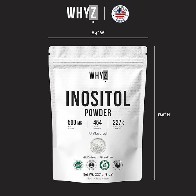 Inositol Powder 8oz, Natural Inositol Supplement for Ovarian Support, Fertility and Hormonal Balance, Pure Inositol Powder, Inositol Supplement for Energy, Brain Health, 454 Servings
