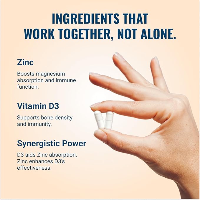 Live Conscious Magwell Magnesium Zinc & Vitamin D3 - Magnesium Glycinate, Malate, & Citrate - Triple Supplement for Women & Men - for Sleep, Bone, Heart, Immune Support - 120 Caps
