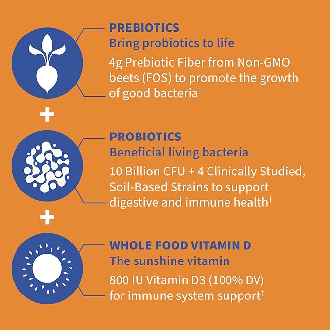 Garden of Life Dr Formulated 10 Billion CFU Prebiotic Fiber & Probiotic Gummies with Vitamin D3 for Digestive and Immune Health – Gluten Free, Non GMO, No Added Sugar, Orange Dream Flavor, 60 Gummies