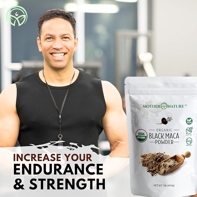 Black Maca Root Powder - Organic Peruvian Maca for Men - Strength, Endurance & Performance Support - Raw, Non-GMO, USDA Certified - 16oz Bulk Supply