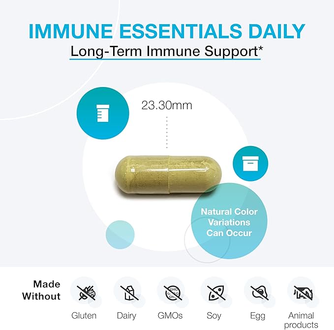 XYMOGEN Immune Essentials Daily - Vitamin C, Zinc & Quercetin - Daily Immune, Antioxidant & Respiratory Support - Long-Term Immune Nutrition - Vegan & Gluten-Free - 120 Capsules