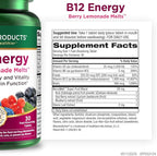 Purity Products B-12 Energy Berry Lemonade Melt w/Super Fruits Methylcobalamin B12 - Vitamins B6, D3, Folic Acid and Biotin - High Absorption MecobalActive B 12-30 Melting Tablets