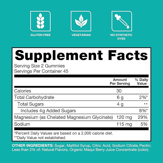 Qunol Magnesium Glycinate Gummies,120mg of Magnesium Glycinate,High Absorption,Mixed Berry,90 Count (Pack of 2)