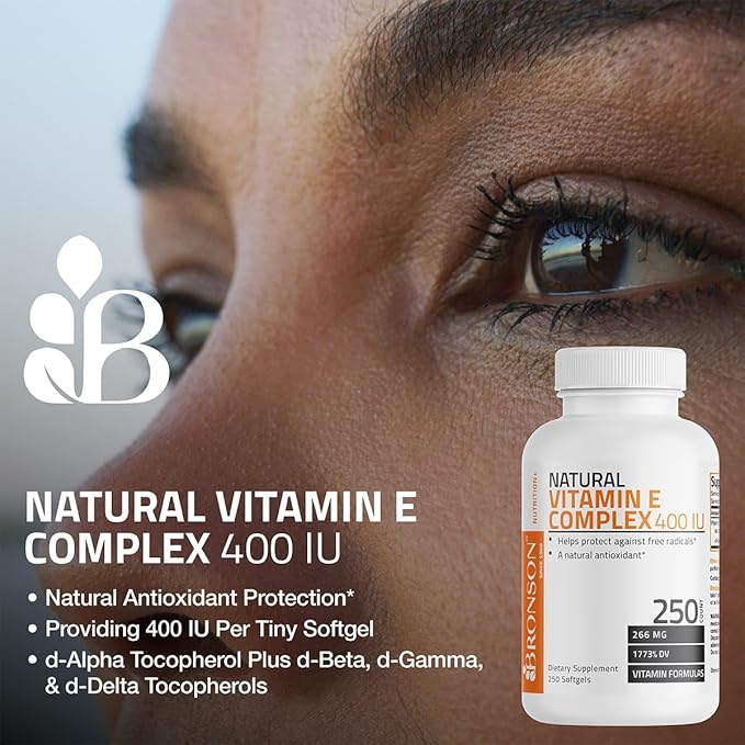 Bronson Vitamin E Complex 400 I.U. Supplement (d-Alpha Tocopherol Plus d-Beta, d-Gamma, & d-Delta Tocopherols), Antioxidant, 100 Softgels