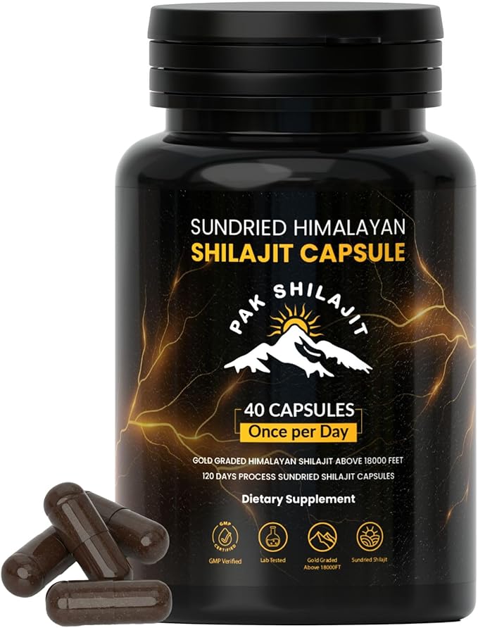 120 Days Naturally Sun-Cured Himalayan Shilajit Capsules | Gold Grade Above 18,000 FT | Organic | 85+ Natural Minerals | Rich in Fulvic & Humic Acid | Men & Women | 40 Capsules